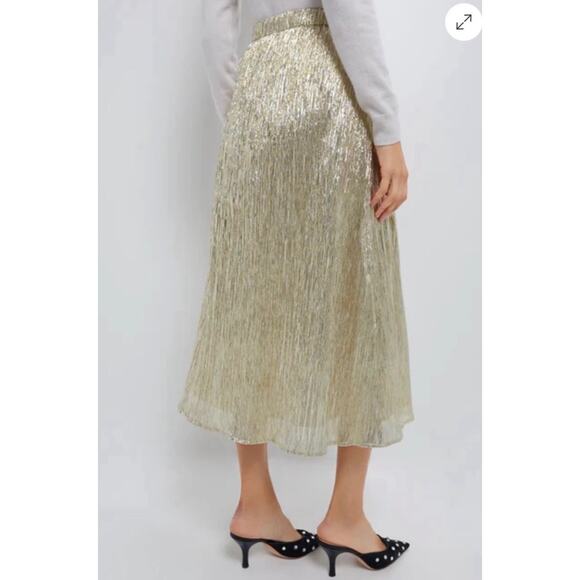 TUCKERNUCK Hyacinth House Gold Metallic Plisse Gloria Midi Skirt NWT Size Large - Picture 3 of 10